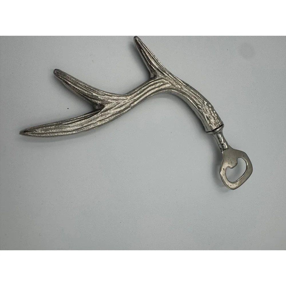 Silver Antler Handle‎ Bottle Opener Rustic Lodge Deer Horn Metal Bar Tool